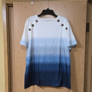 Blue and White Gradient Top with Button Accents